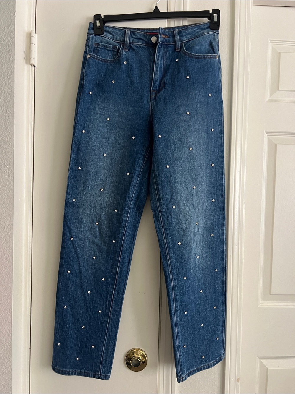 Guess Dark Blue Straight-Leg Jeans with Pearl Studs